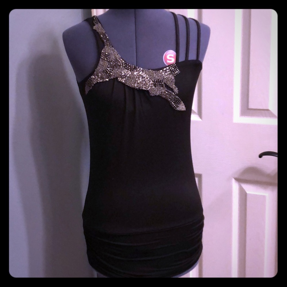 Black Sequin Strappy Top
